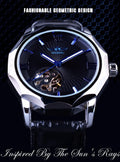WINNER men's mechanical watch with round black dial, alloy strap, and single fold buckle on a plain background