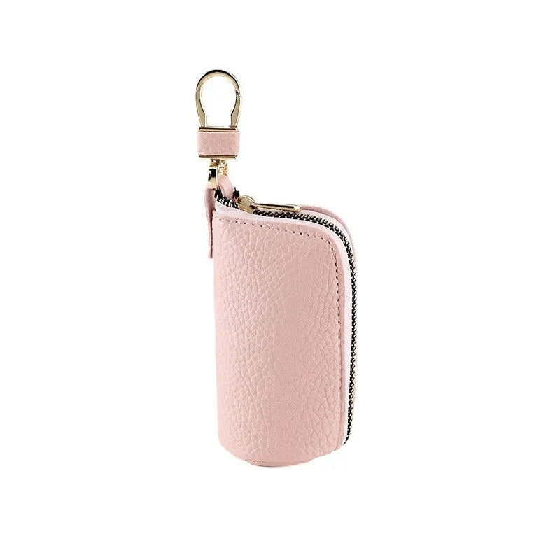 Black grey pink waterproof PU key case with zipper closure for key storage