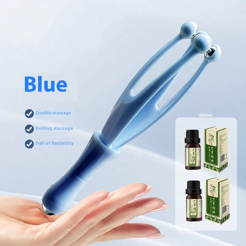 Blue and white steel ball finger massager roller for hand joint care with electroplated steel ball massage surface