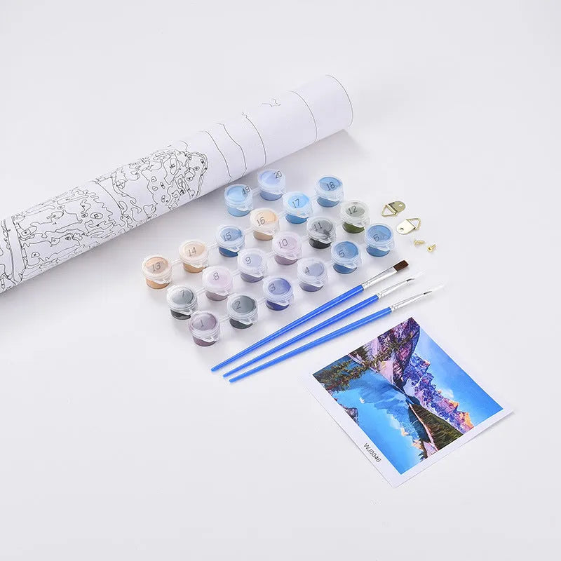 Sea View Villa DIY digital oil painting kit with 40x50cm linen canvas, acrylic paints, and brushes