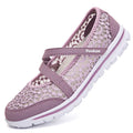 Women's beige mesh lace-up casual flat shoes with round toe and sewing line detail.