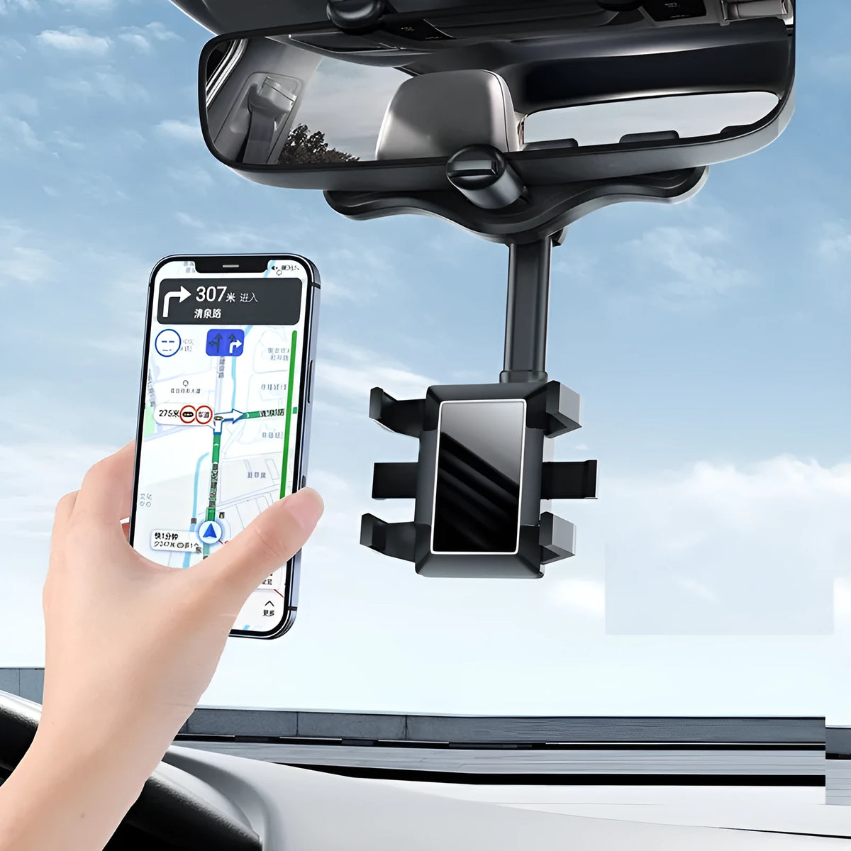 Vehicle rearview mirror navigation bracket with left and right rotation in black colour