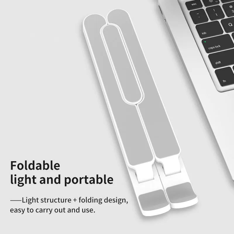 P1 foldable laptop stand in charm black showing adjustable lifting mechanism with ABS and silicone construction
