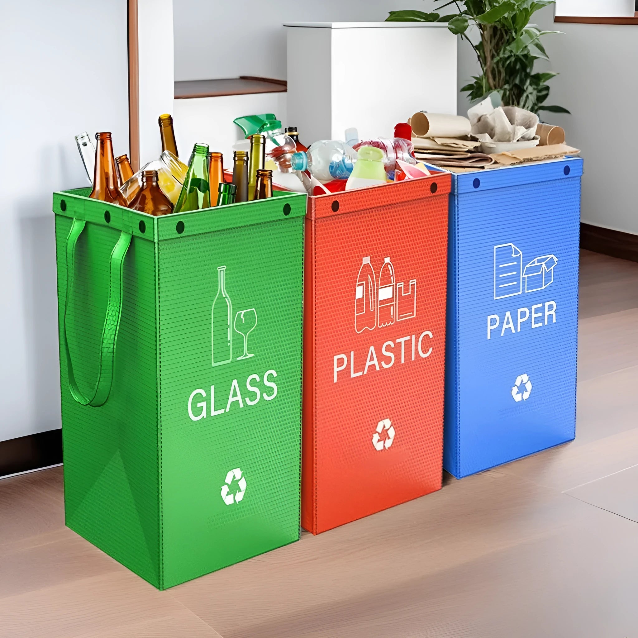 Blue 40-litre PP plastic handbag-style garbage classification bin for waste sorting.