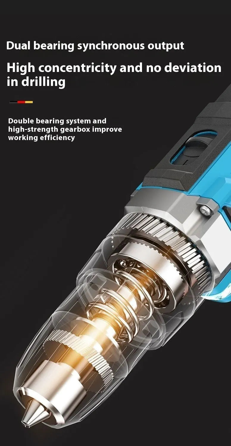 12V two-speed impact pistol drill electric screwdriver set in plastic storage box
