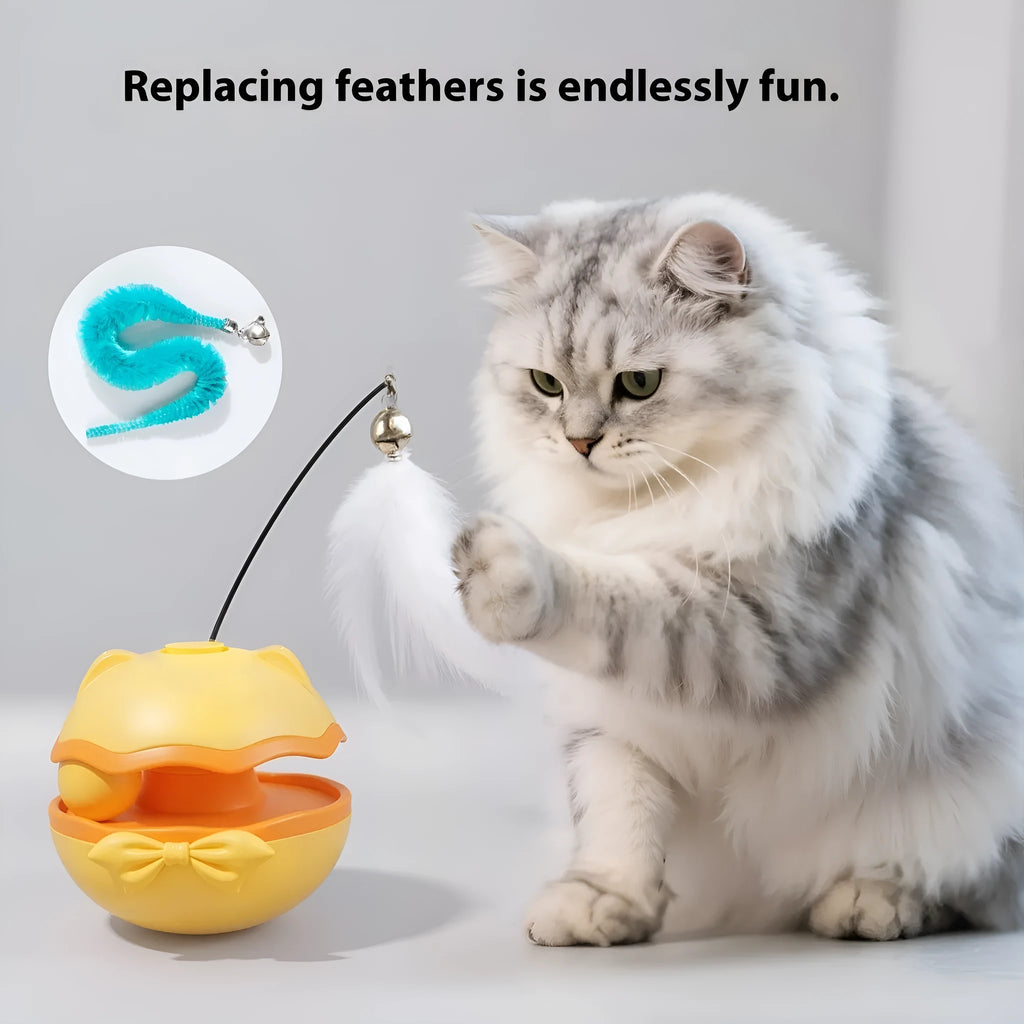 Electric cat toy tumbler with plastic teaser stick in multiple colour options