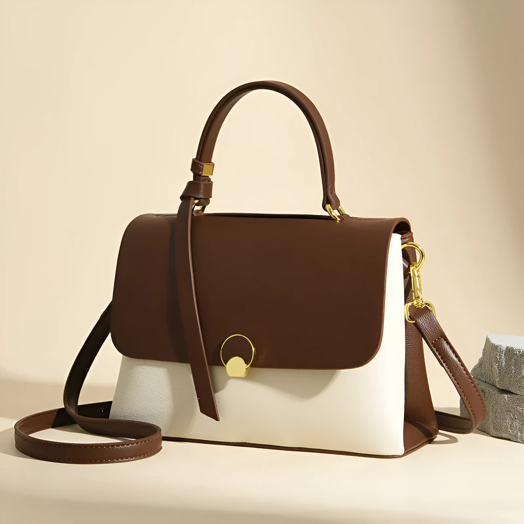 PU crossbody handbag in beige with sewing line detail and single shoulder strap