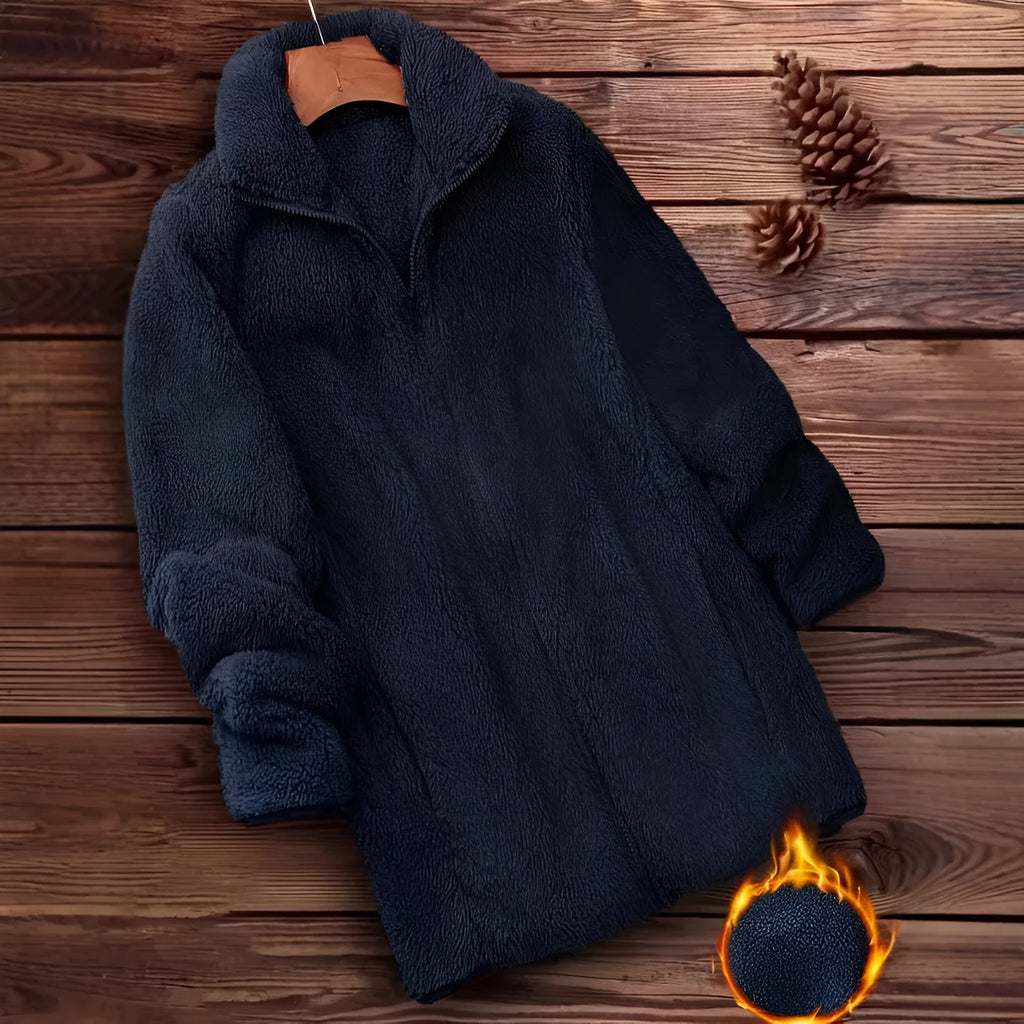 Double-sided velvet fleece jacket in black, navy blue, or khaki