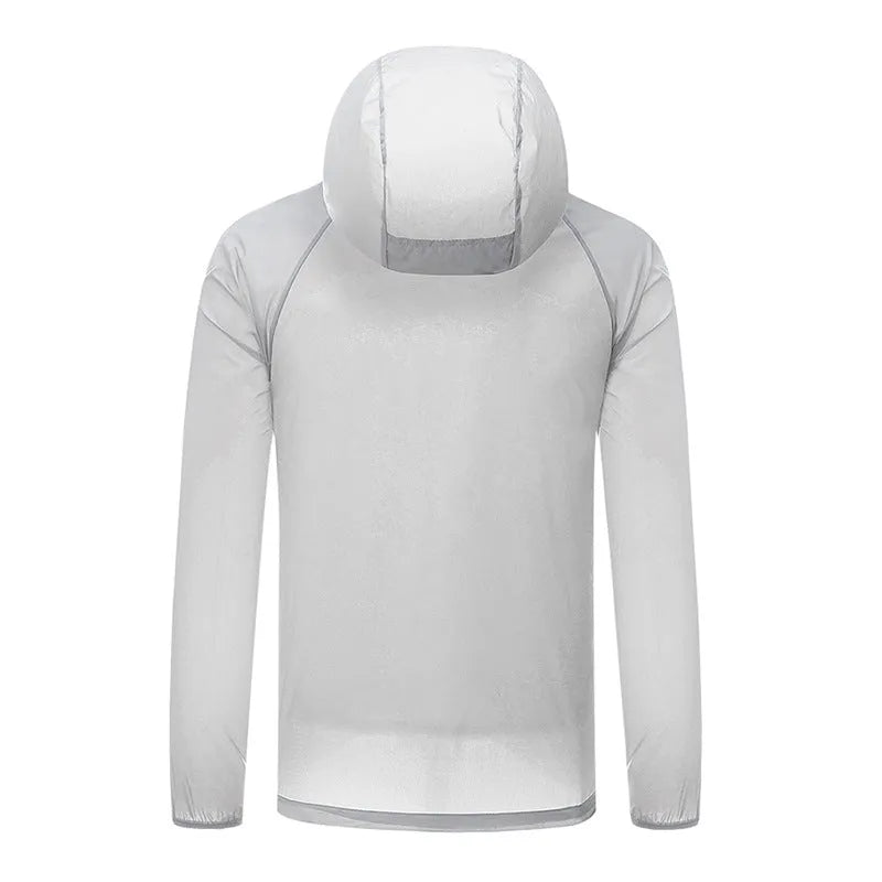 Sun protection shell jacket for women and men in solid colour, hooded nylon quick-dry waterproof windproof reflective outdoor coat