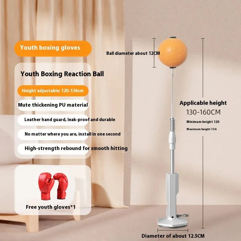 Vertical boxing reaction ball with roly-poly mechanism and focus mitts in grey and orange colour options