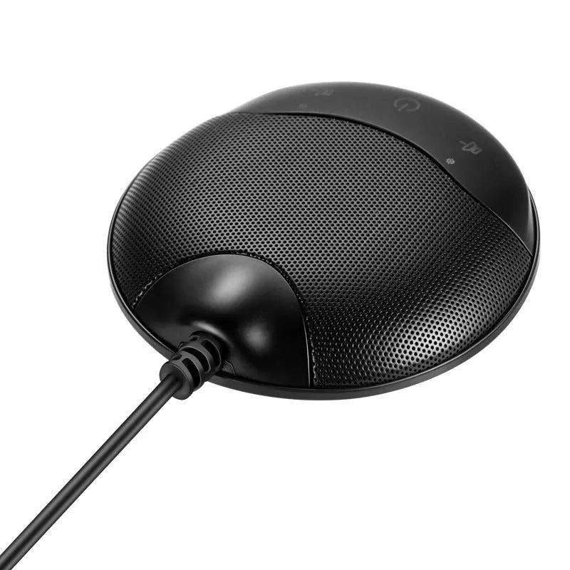 Black USB condenser desktop microphone for conference calls and gaming voice chat