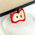 Large red spliced handmade hair clip with apple design and grip, 6.5cm length, for women