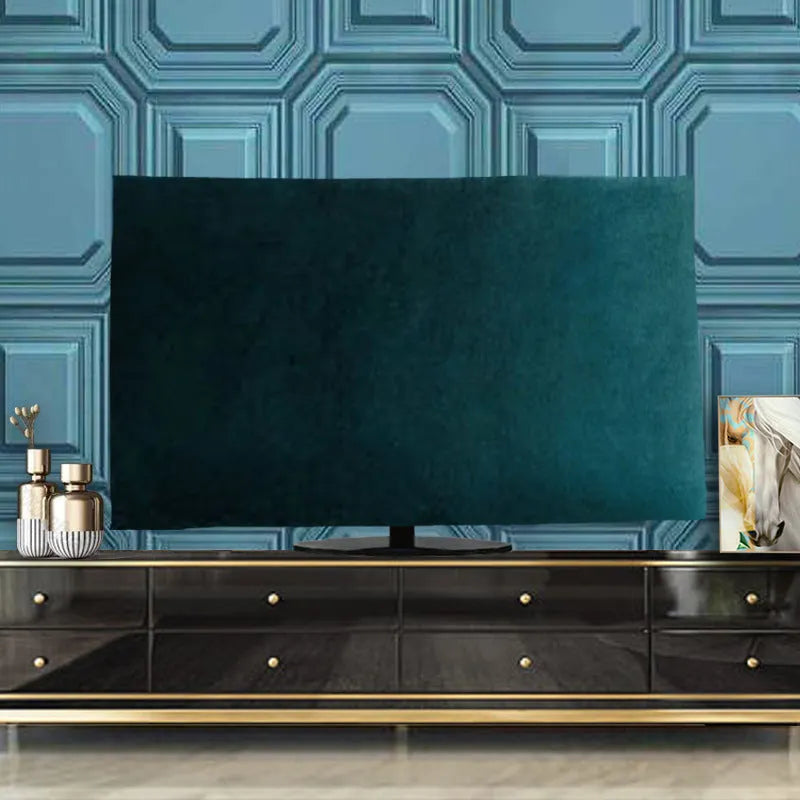 Velvet fabric TV cover towel in various colours draped over a television.