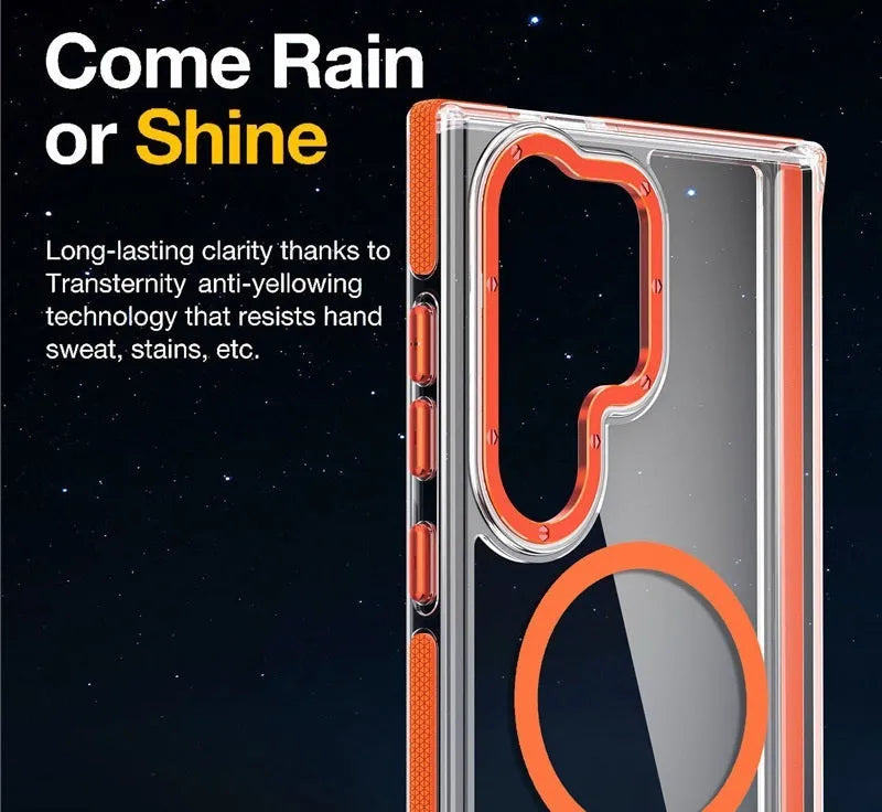 Samsung all-inclusive magnetic suction phone case in frosted transparent acrylic, drop-resistant, black colour