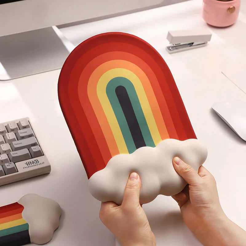Silica gel wrister mouse pad with cloud rainbow pattern in white black grey or red silicone