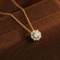 Silver snowflake zircon pendant necklace under banyan tree in white gold electroplated finish