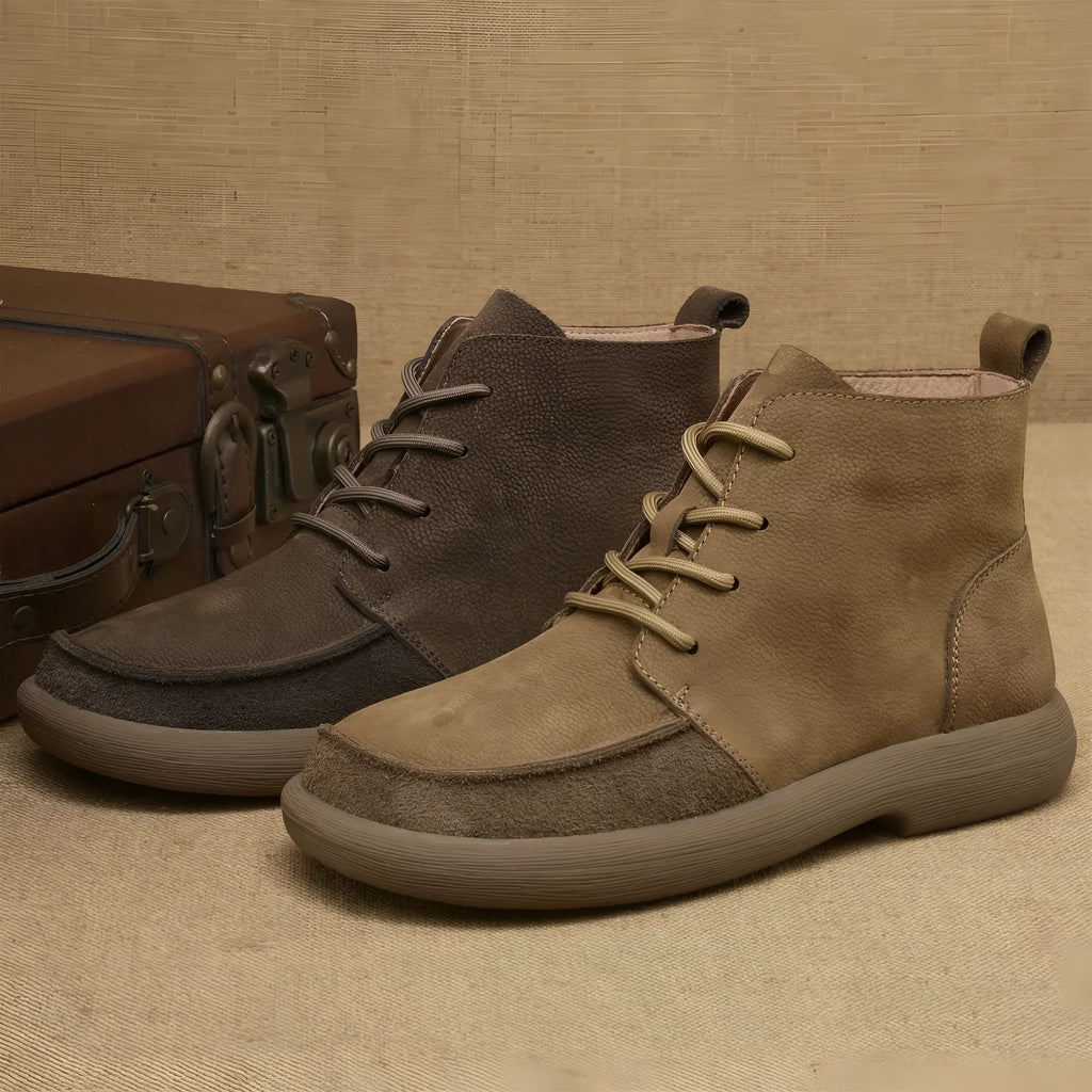 Men's grey genuine leather Martin boots with frosted finish and wedge heel