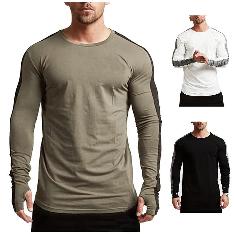 Men's long-sleeved modal T-shirt, slim fit, round neck, plain design, white grey black green, sizes M-XXL