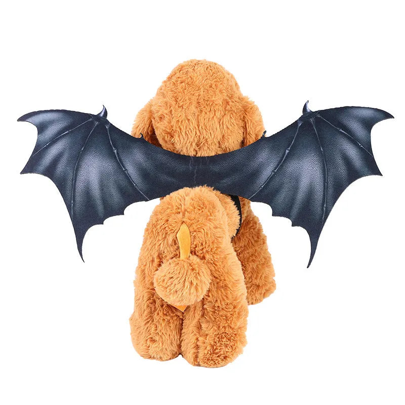 Black cloth bat wing costume for a cat or dog on a Halloween background.