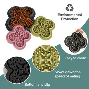 Silicone pet licking mat with textured surface for slow feeding, showing ridges and grooves