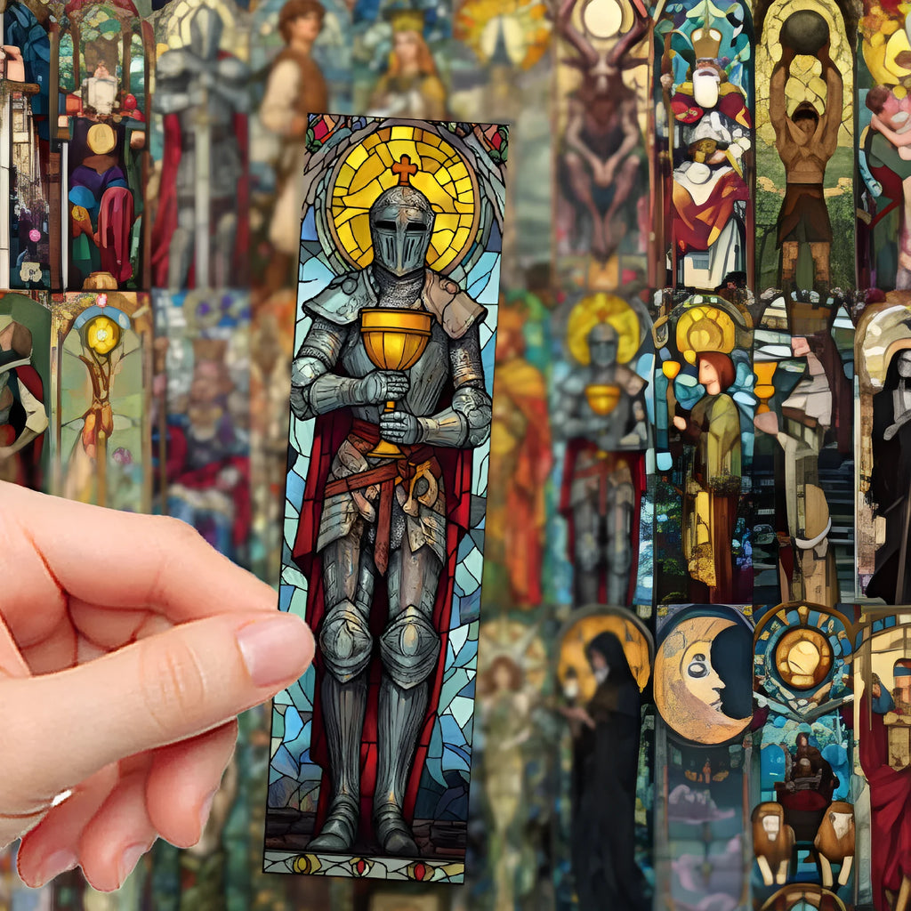 Set of 30 painted glass tarot paper bookmarks with cute homemade designs