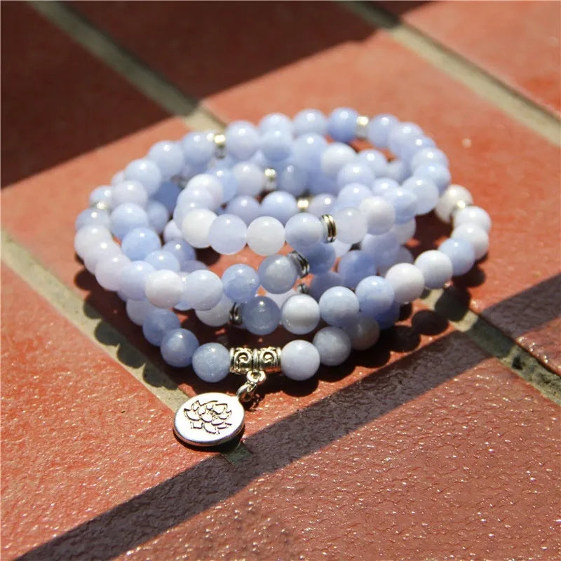 Natural stone angel echeveria pendant necklace with matching bracelet, geometric lotus design women's jewellery set