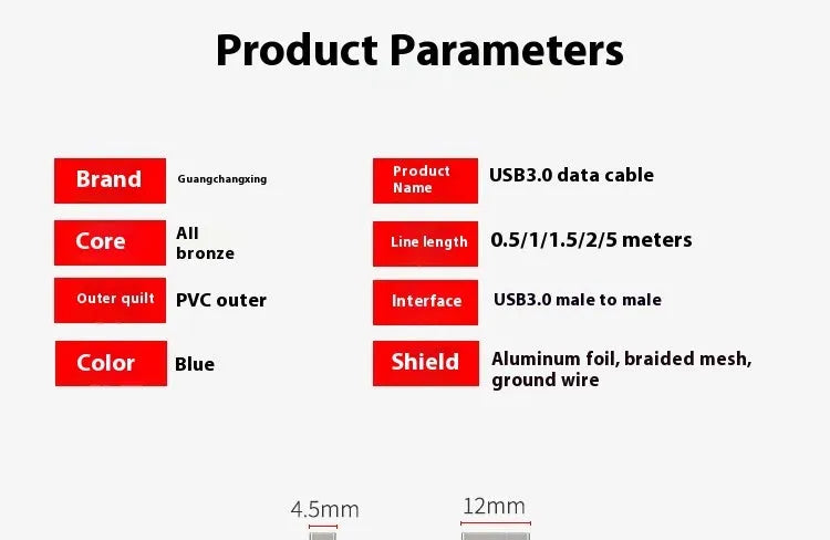 USB 3.0 public-to-public data cable for mobile hard disk boxes with nickel-plated connectors
