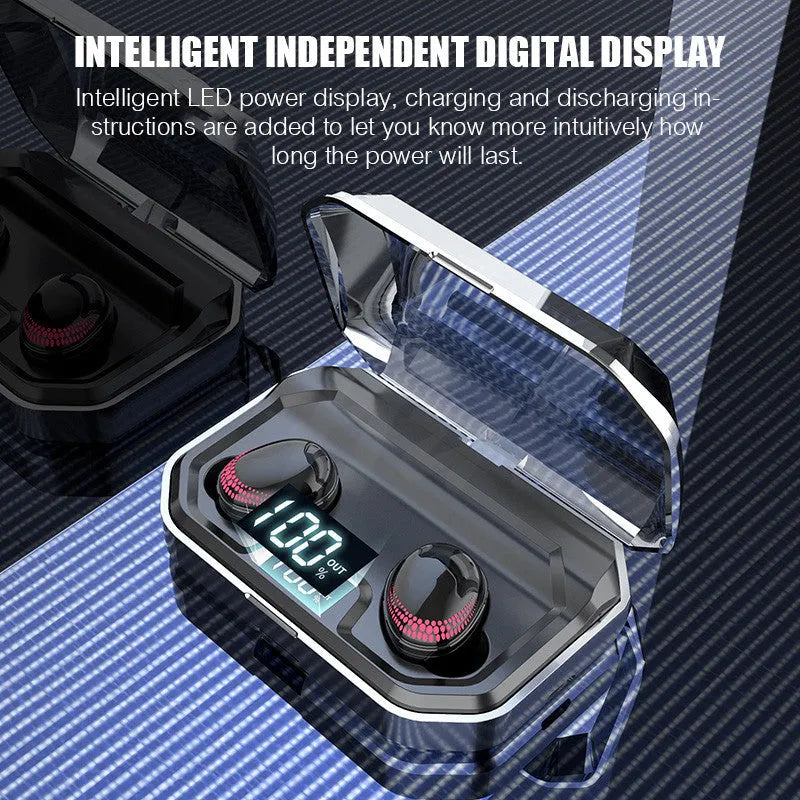 Black X10 Bluetooth wireless headset and charging case with 3000mAh battery capacity.