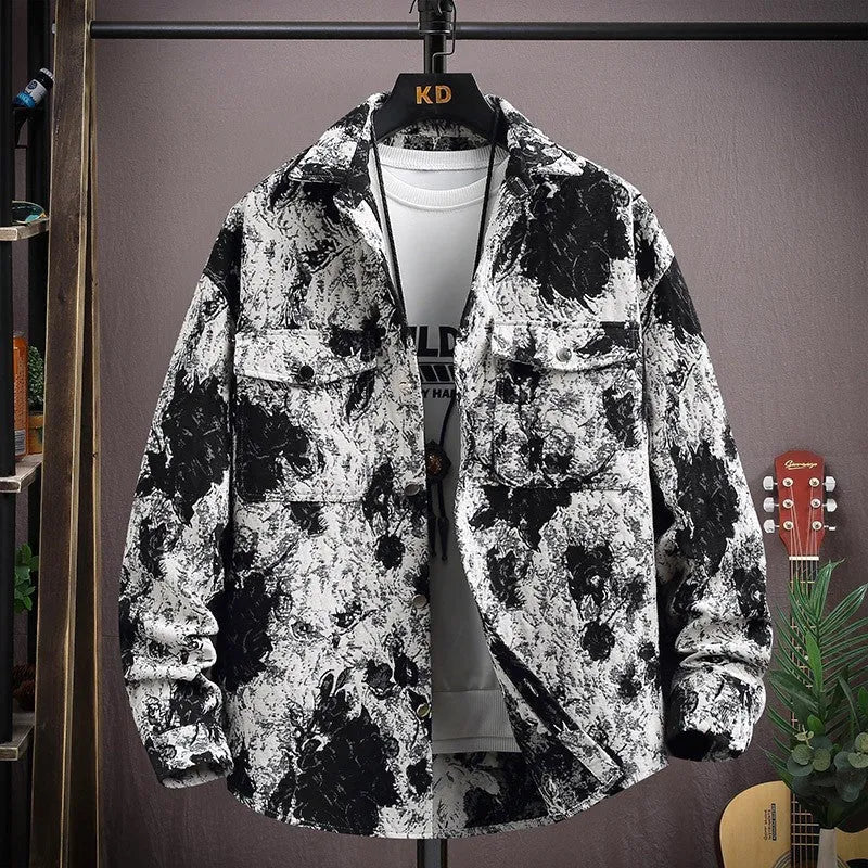 Casual lapel shirt coat jacket in polyester fabric with long sleeves and straight hem design