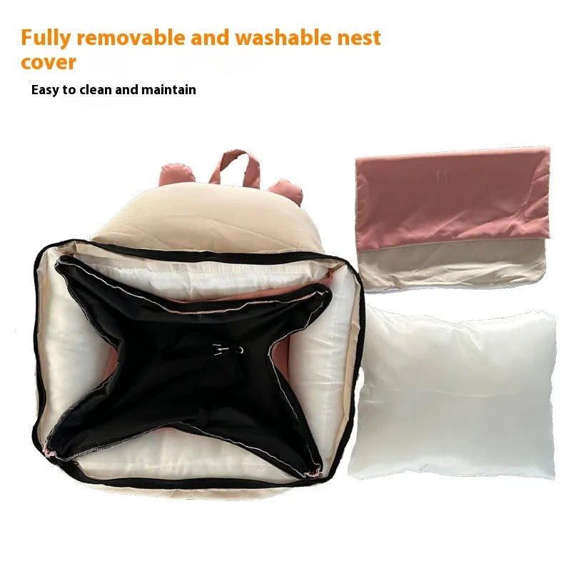 Removable washable dog car kennel in beige colour options, shown in a vehicle rear seat