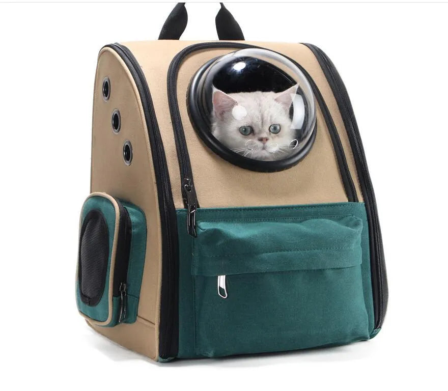 S1202 vertical dark green pet backpack with alloy frame for cats and dogs