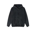 Men's vintage fleece-lined hooded cardigan with a double zipper front in a washed colour.