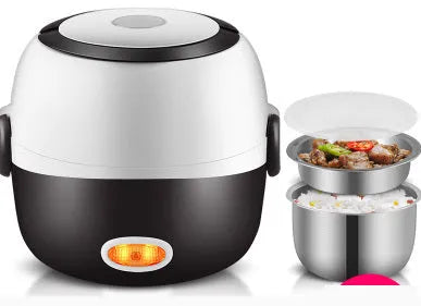 USB electric lunch box showing two-layer and three-layer capacity options with 200W heating power