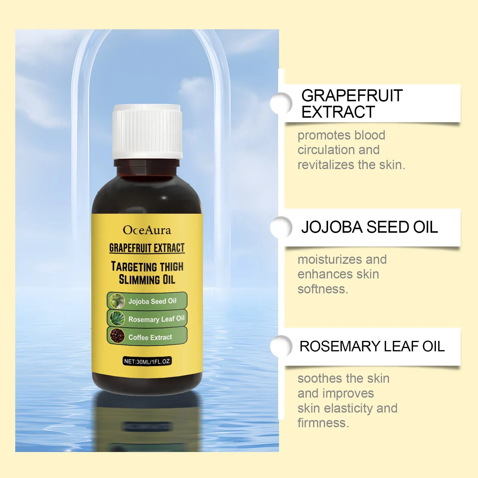 Body treatment oil 30ml bottle with grapefruit extract jojoba seed oil rosemary leaves oil nourish lifting skin