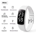 Waterproof smart watch with vibration alarm, LED display, and silicone strap in multiple colour options