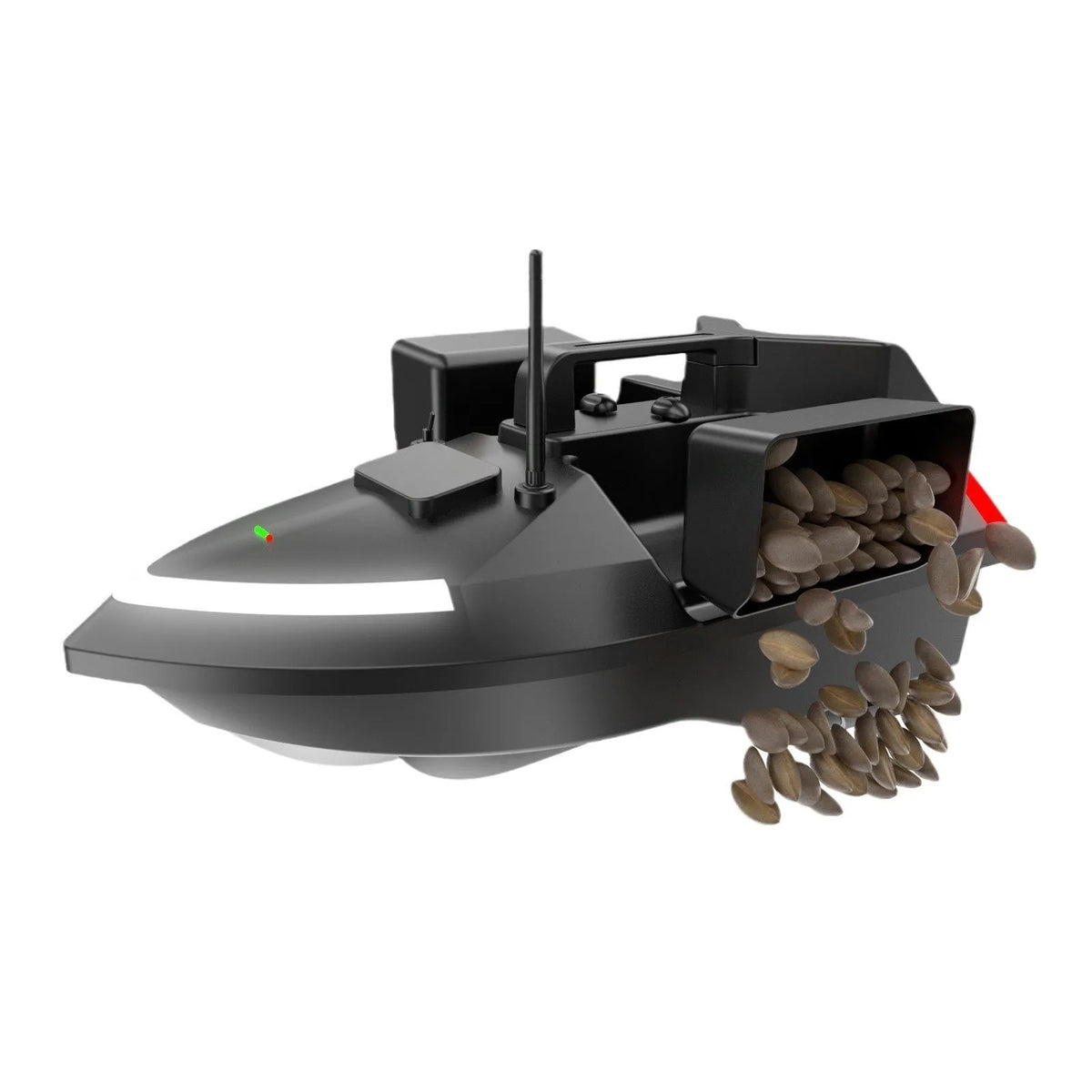 V020 black and luminous yellow GPS remote control fishing boat with remote handset.
