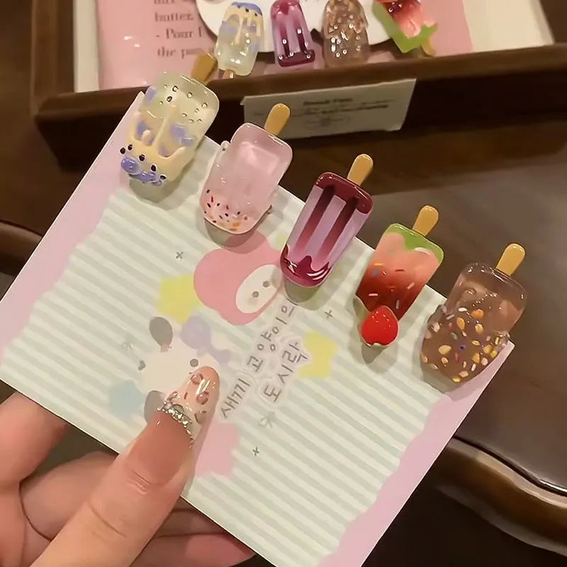 Cartoon ice cream design resin hair barrette in side clip style