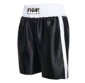 Men's black and red waistband boxing training shorts for martial arts, laid flat.