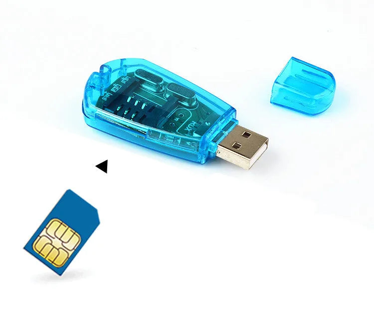 Blue USB SIM card reader for mobile phone contact and message backup