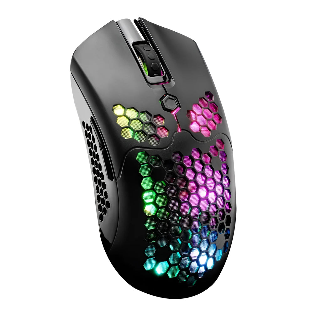 Free Wolf X2 wireless gaming mouse in black, green, pink, white, or yellow with RGB lighting and dual-mode connectivity