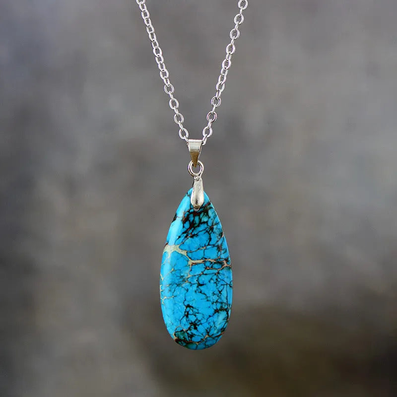 Jade Emperor Stone water drop pendant necklace with gold plated chain in four colour options