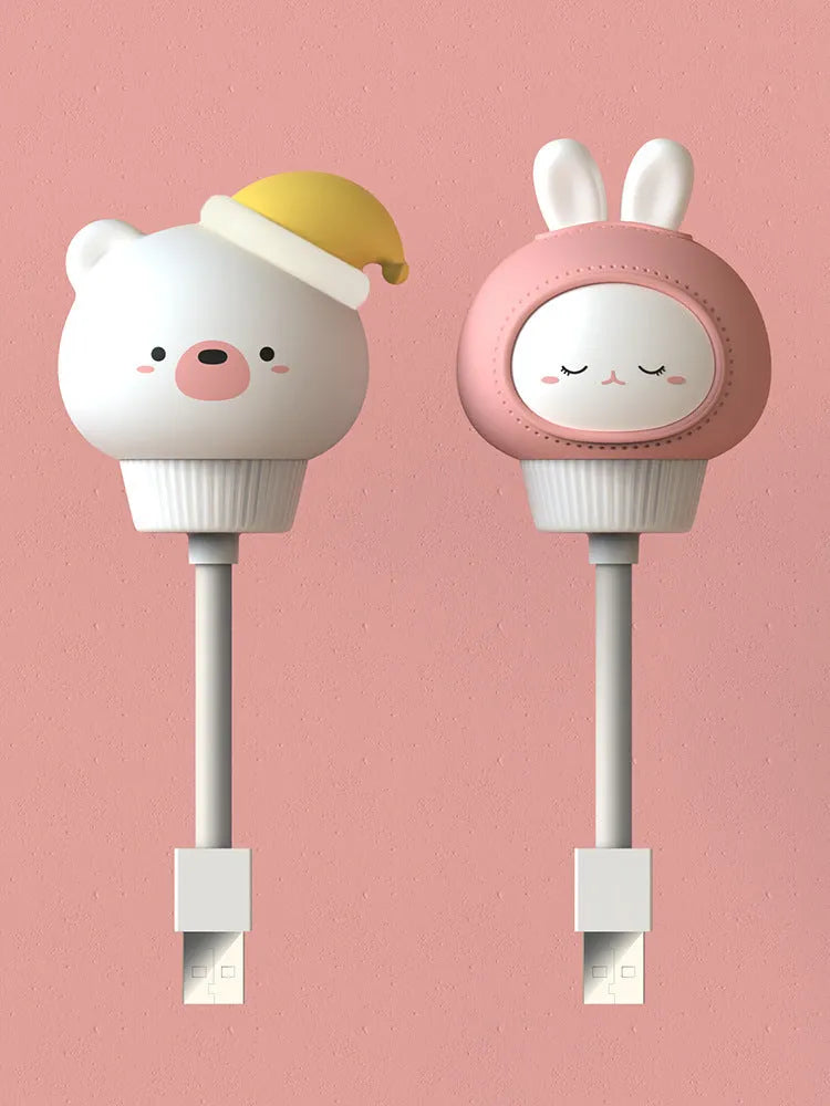 USB portable LED night light in cartoon bear, rabbit, duck or kitten design with remote control