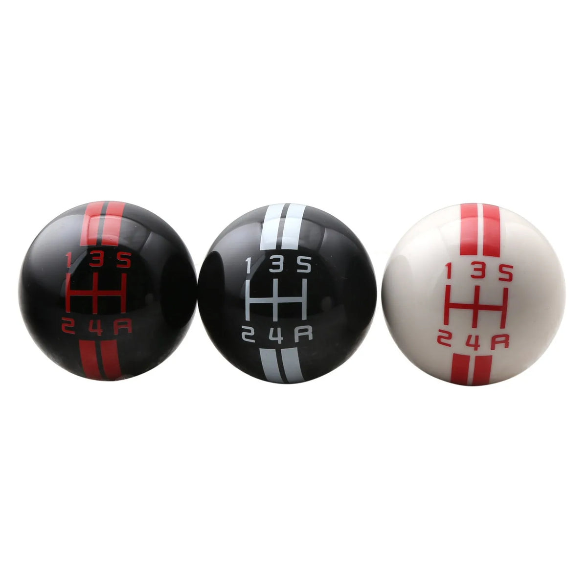 Universal 5 speed acrylic car gear head with black ball design and red gear markings