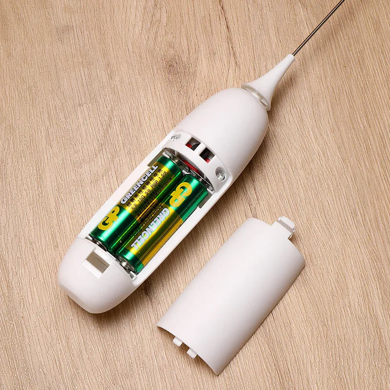 Black and white hand-held electric milk frother blender modern simplicity design