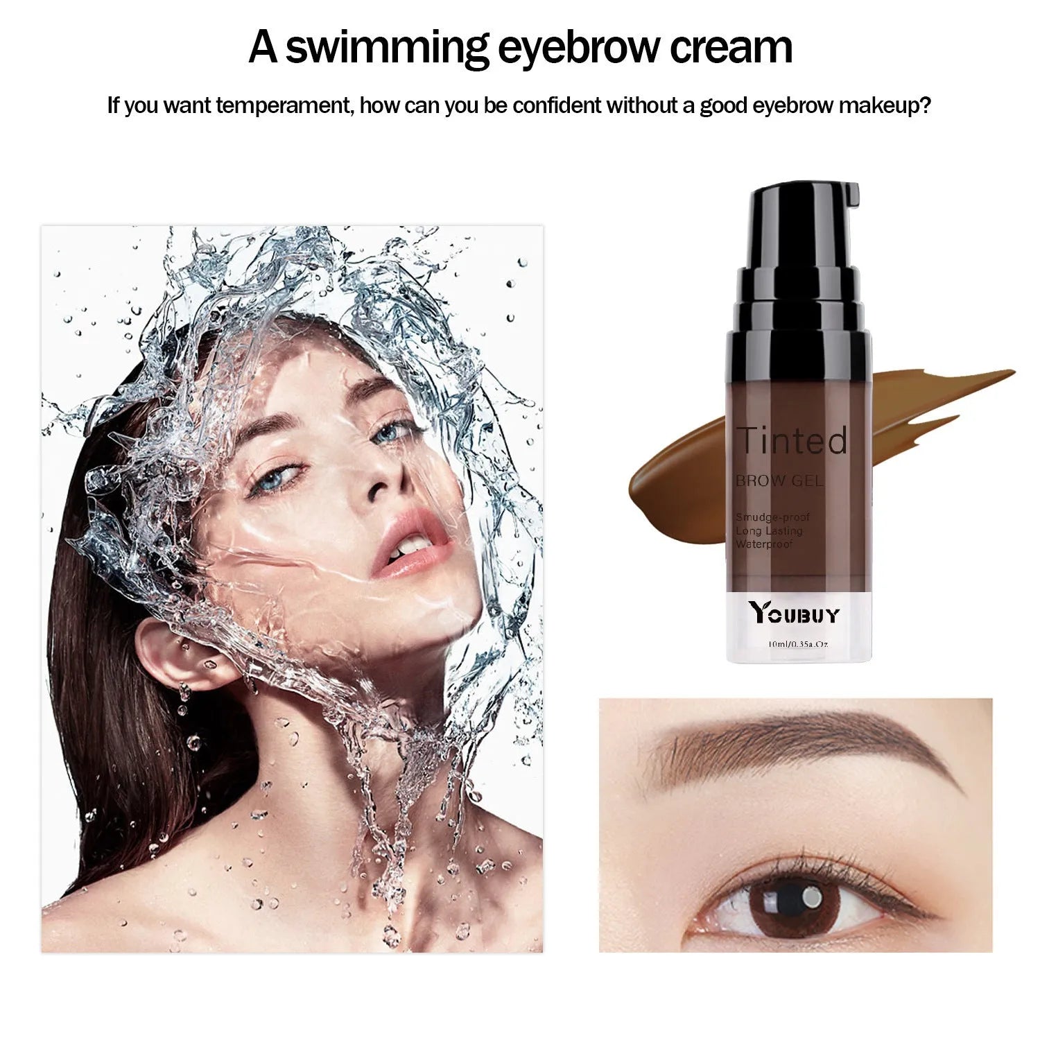 Waterproof quick-drying eyebrow cream pencil in dark grey and golden yellow shades
