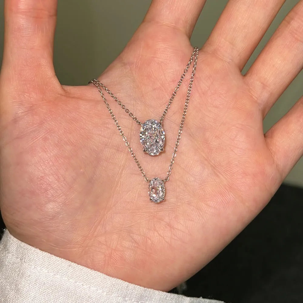 S925 sterling silver necklace with geometric oval ice flower pendant in gold or platinum plating
