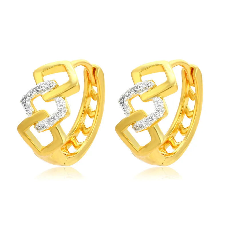 Gold geometric hollow-out drop earrings with colour separation ear clip