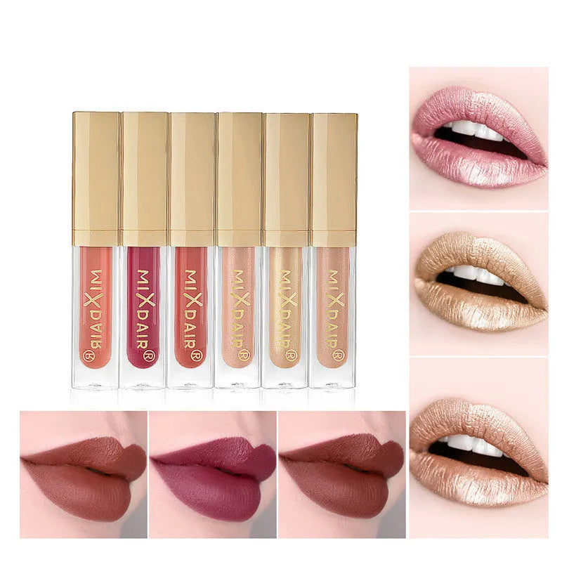 Matte high gloss lip gloss set with mica shimmer in colour options A and B for unisex lip modification