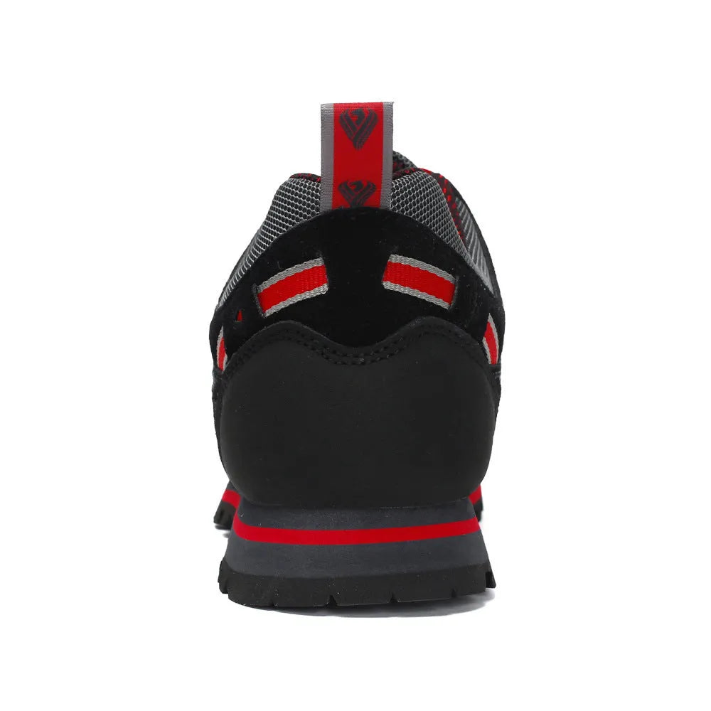 Men's hiking shoes with shock absorber cushioning available in red and yellow sizes 39 to 46