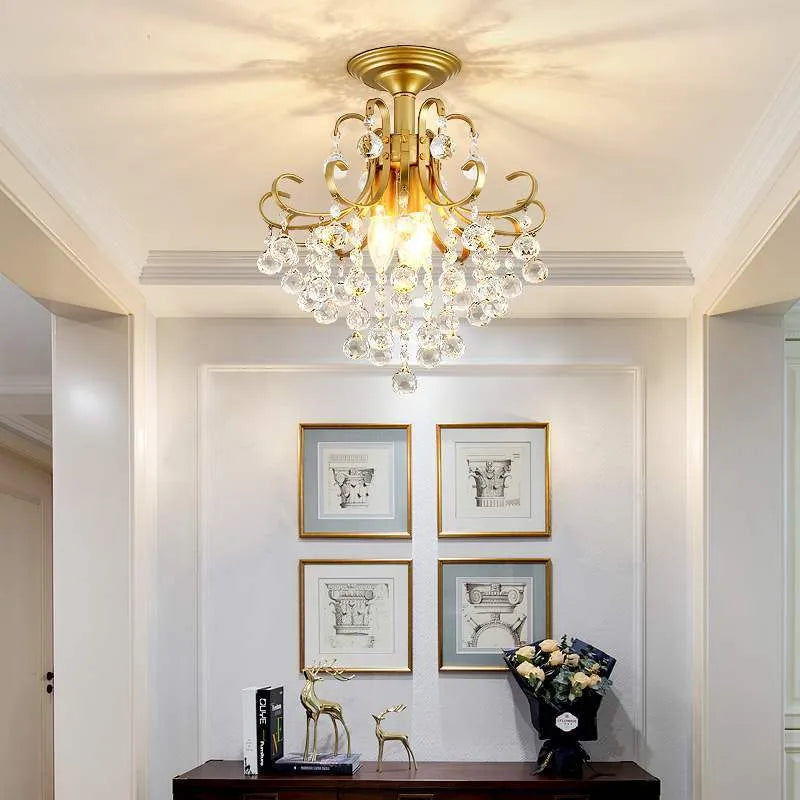 Gold glass chandelier with iron body, 33cm diameter, 40cm height, adjustable 0.5m drop, LED ceiling light